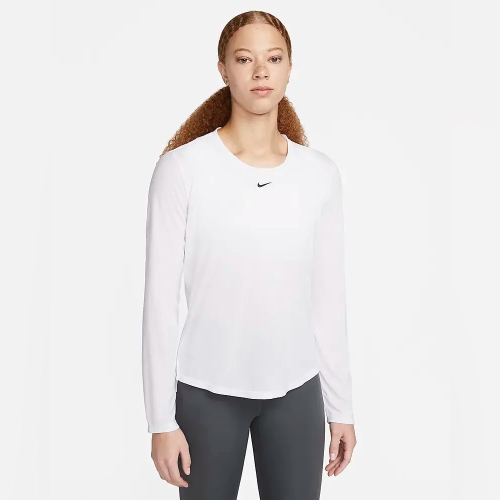 Nike Women's Classic Dri-Fit White Long Sleeve Tee Center Swoosh Lightweight